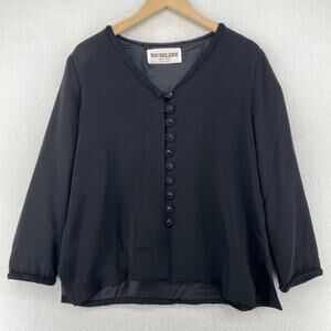 RICHILENE Top Womens XL V-Neck Braided Trim Long Sleeve Side Slit Black USA Vtg